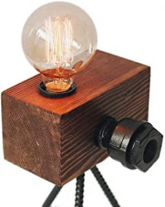 Looxury Real Wood Table Lamp Industrial Edison Bulb