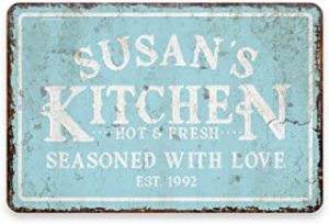 Pattern Pop Personalized Vintage Distressed Look Mint Kitchen Seasoned with Love Metal Room Sign