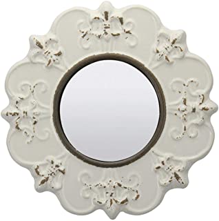 White Round Antique Ceramic Wall Mirror